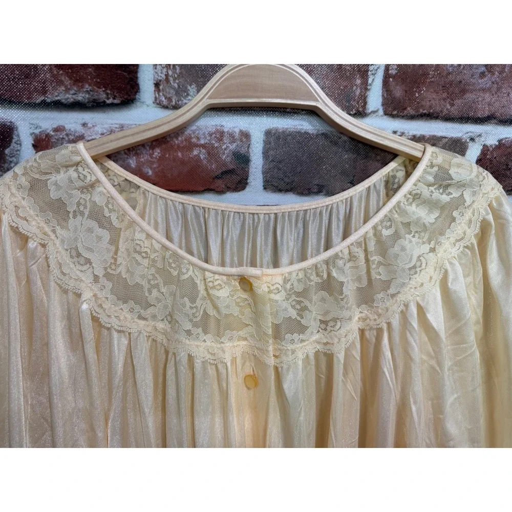 Vintage Gilead Yellow Nylon Lace Nightgown Long Sleeve Maxi Sleepwear Large
